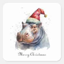 Santa's Little Hippo, op maat Vierkante Sticker