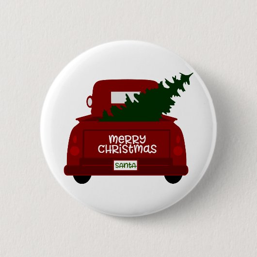 Santa's Little Red KerstTree Truck Ronde Button 5,7 Cm (Voorkant)