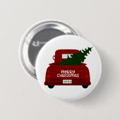 Santa's Little Red KerstTree Truck Ronde Button 5,7 Cm (Voorkant /achterkant)