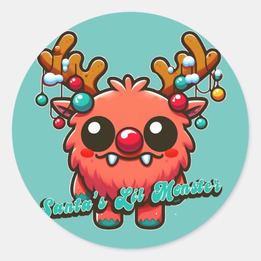 Santa's Little Red Monster Ronde Sticker (Voorkant)