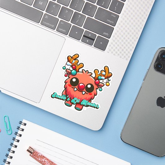 Santa's Little Red Monster Sticker (Laptop met iPhone)