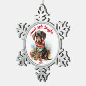 Santa's Little Snuggler Teckel: Waterverf Tin Sneeuwvlok Ornament (Rechts)