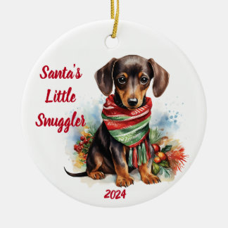 Santa's Little Snuggler: Waterverf Keramisch Ornament