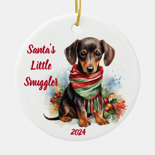 Santa's Little Snuggler: Waterverf Keramisch Ornament (Voorkant)