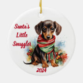 Santa's Little Snuggler: Waterverf Keramisch Ornament (Achterkant)
