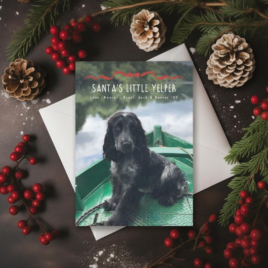 Santa's Little Yelper Schattigee hond Kerstfoto Feestdagenkaart
