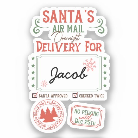 Santa's Luchtpost Levering Gepersonaliseerde naam Sticker (Voorkant)