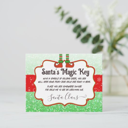 Santa's Magic Key Kerst Elf Note voor kinderen Briefkaart (Staand voorkant)