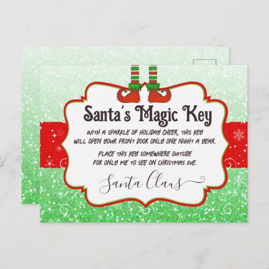 Santa's Magic Key Kerst Elf Note voor kinderen Briefkaart (Voorkant / Achterkant)