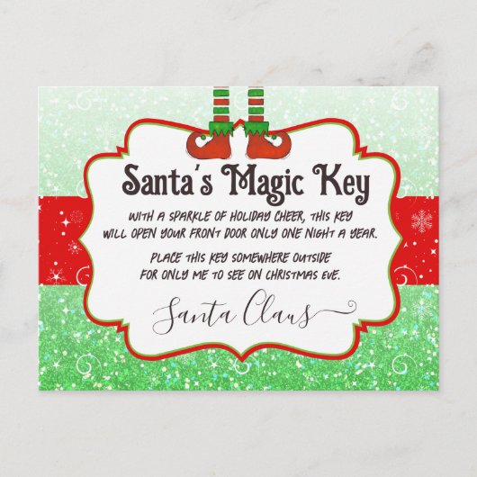 Santa's Magic Key Kerst Elf Note voor kinderen Briefkaart (Voorkant)