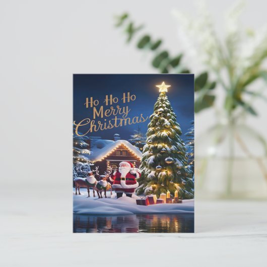 Santas Magic Ride Door Snowy Night Briefkaart (Staand voorkant)