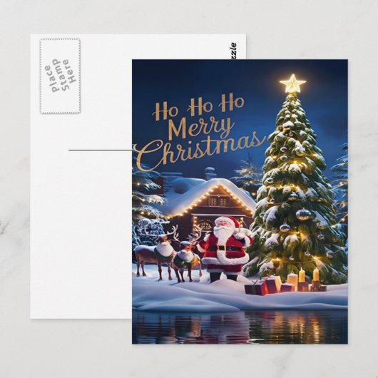 Santas Magic Ride Door Snowy Night Briefkaart (Voorkant / Achterkant)