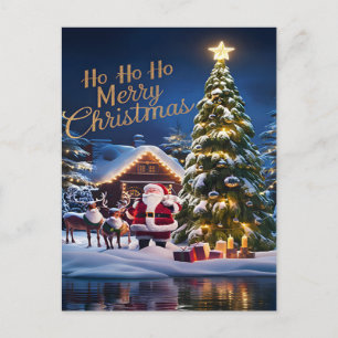 Santas Magic Ride Door Snowy Night Briefkaart