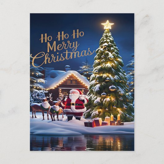 Santas Magic Ride Door Snowy Night Briefkaart (Voorkant)