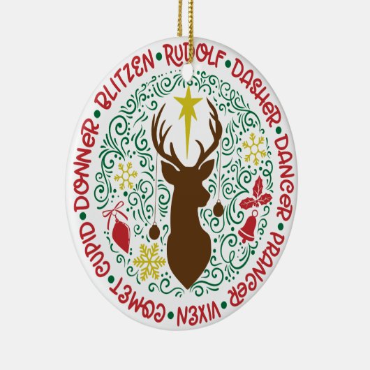 Santa's Magical Flying Reindeer Names | Kerstmis Keramisch Ornament (Rechts)