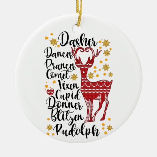 Santa's Magical Flying Reindeer Names | Kerstmis Keramisch Ornament (Voorkant)