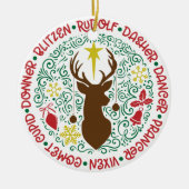 Santa's Magical Flying Reindeer Names | Kerstmis Keramisch Ornament (Voorkant)