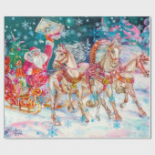 Santa's Magical Horse Sleigh Sneeuwnacht Cadeaupapier (Vlak)