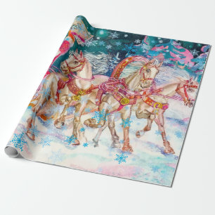 Santa's Magical Horse Sleigh Sneeuwnacht Cadeaupapier