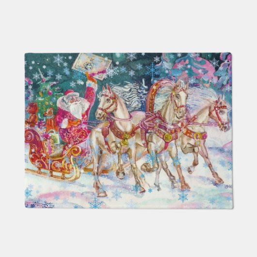 Santa's Magical Horse Sleigh Sneeuwnacht Deurmat (Voorkant)