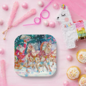 Santa's Magical Horse Sleigh Sneeuwnacht Papieren Bordje (Feest)