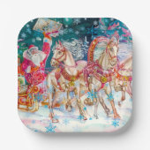 Santa's Magical Horse Sleigh Sneeuwnacht Papieren Bordje (Voorkant)