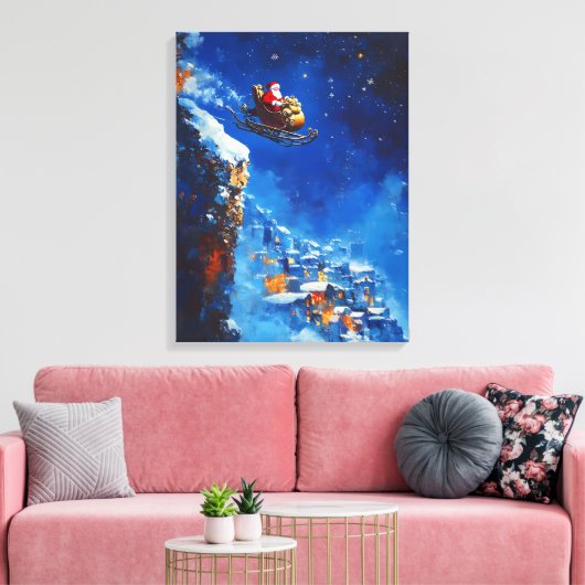 Santa's Magical Sleigh Ride - olieverfschilderij Canvas Afdruk (Insitu (Woonkamer))