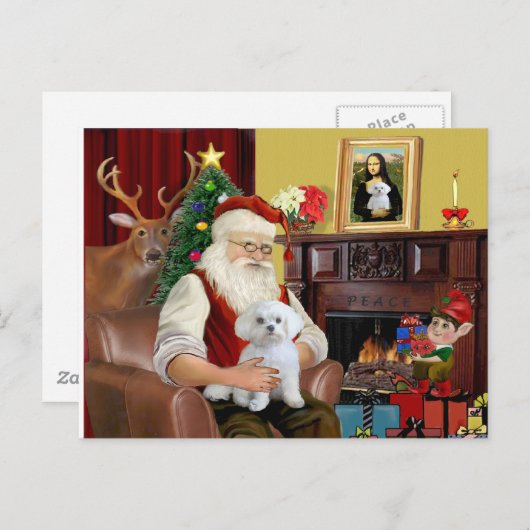 Santa's Maltese Feestdagenkaart (Voorkant / Achterkant)