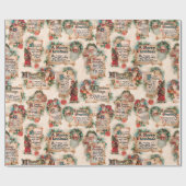 Santas met kerstcadeautjes en Holly Cadeaupapier (Vlak)