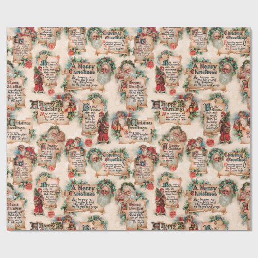  Santas met kerstcadeautjes en Holly Cadeaupapier (Vlak)