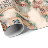 Santas met kerstcadeautjes en Holly Cadeaupapier (Rol Hoek)