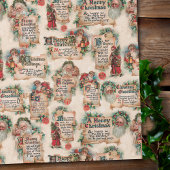  Santas met kerstcadeautjes en Holly Cadeaupapier