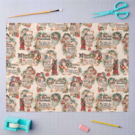  Santas met kerstcadeautjes en Holly Tissuepapier (Craft)