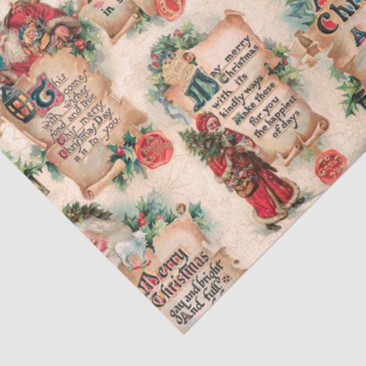  Santas met kerstcadeautjes en Holly Tissuepapier (Detail)