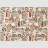  Santas met kerstcadeautjes en Holly Tissuepapier (Voorkant)