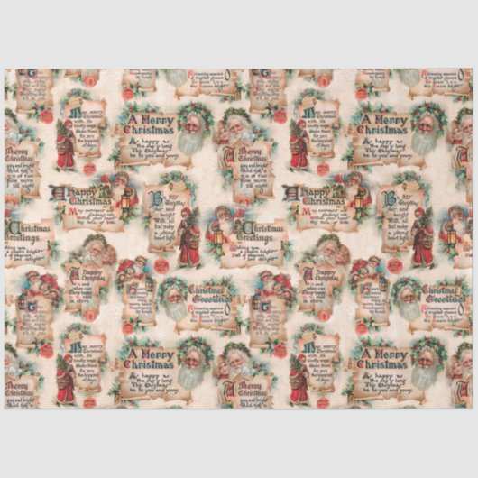  Santas met kerstcadeautjes en Holly Tissuepapier (Voorkant)
