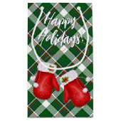 Santas Mittens over het rode groene spelpatroon Klein Cadeauzakje (Achterkant)