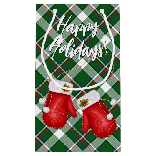 Santas Mittens over het rode groene spelpatroon Klein Cadeauzakje (Achterkant)