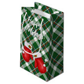 Santas Mittens over het rode groene spelpatroon Klein Cadeauzakje (Achterkant Gekanteld)