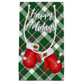 Santas Mittens over het rode groene spelpatroon Klein Cadeauzakje (Voorkant)