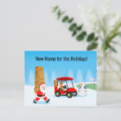 Santa's Moving Boxes with Reindeer on Golf Course Aankondigingskaart (Staand voorkant)