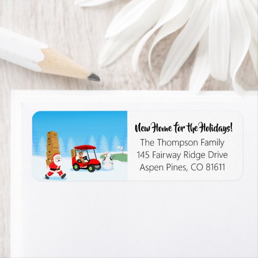 Santa's Moving Boxes with Reindeer on Golf Course Etiket (Insitu)