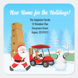 Santa's Moving Boxes with Reindeer on Golf Course Vierkante Sticker