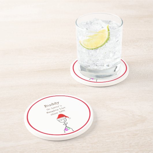 Santa's Naughty List Zandsteen Onderzetter (Zijkant)