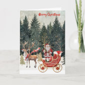 Santa's New Sleigh Faux Borduurwerk Vrolijk Kerstf Kaart (Voorkant)