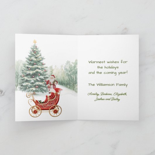Santa's New Sleigh Faux Borduurwerk Vrolijk Kerstf Kaart (Binnen)