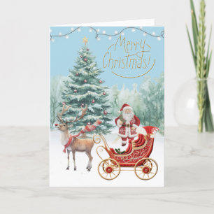 Santa's New Sleigh Faux Borduurwerk Vrolijk Kerstf Kaart