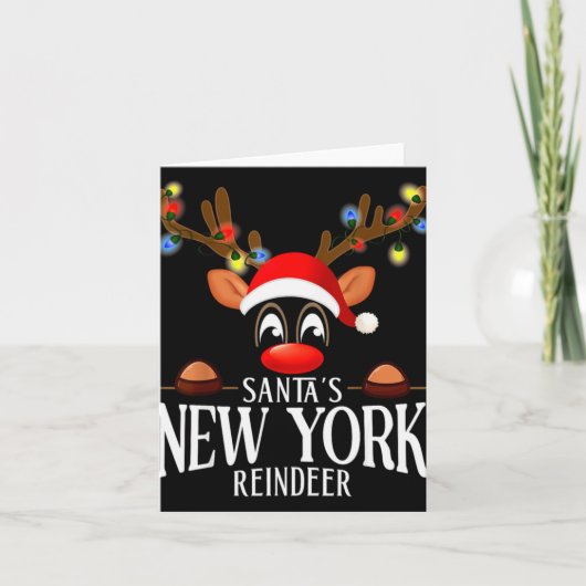 Santas New York Reindeer Funny Xmas Matching Pjs  Kaart (Voorkant)