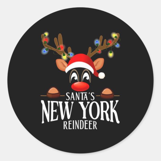 Santas New York Reindeer Funny Xmas Matching Pjs Ronde Sticker (Voorkant)
