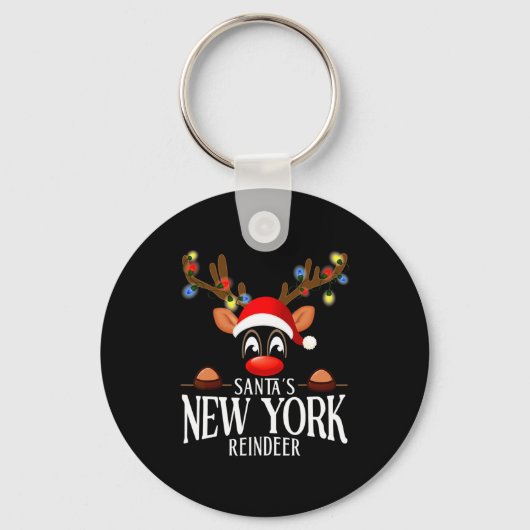 Santas New York Reindeer Funny Xmas Matching Pjs Sleutelhanger (Voorkant)